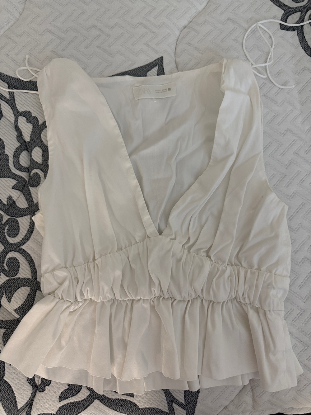 Zara Cream Strapless Ruffled Peplum Top